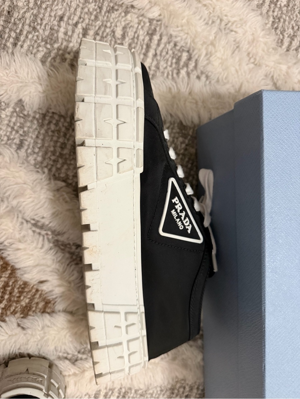 Prada Double Wheel Re-nylon Gabardine Women Sneakers - Black/white - Picture 8 of 16